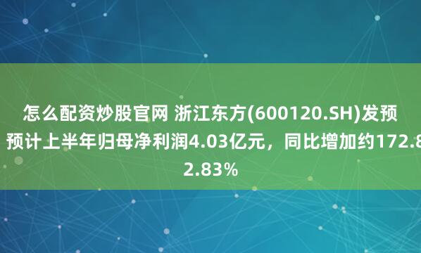 怎么配资炒股官网 浙江东方(600120.SH)发预增，预计上半年归母净利润4.03亿元，同比增加约172.83%